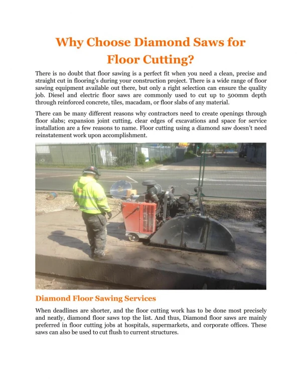 Why Choose Diamond Saws for Floor Cutting?
