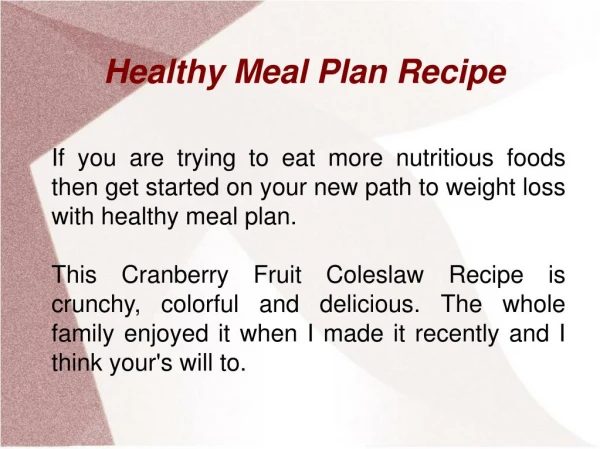Healthy Meal Plan Recipe