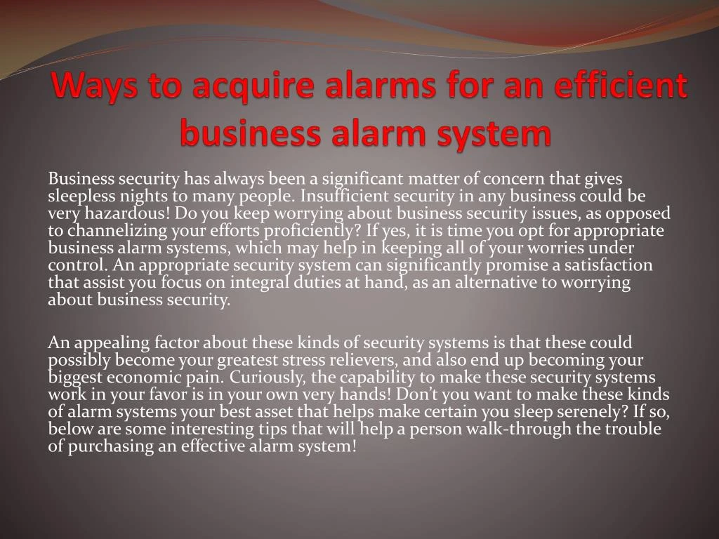 ways to acquire alarms for an efficient business alarm system