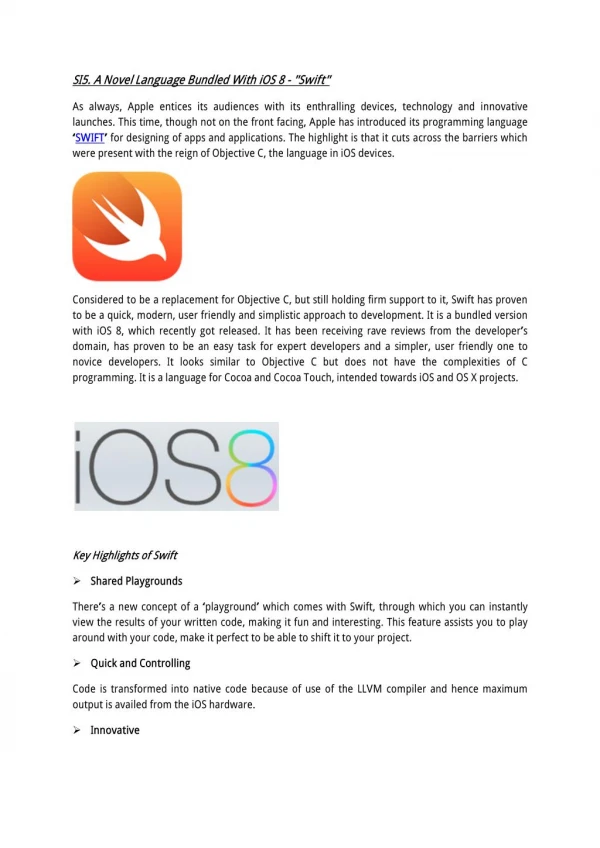 A Novel Language Bundled With iOS 8 - "Swift"