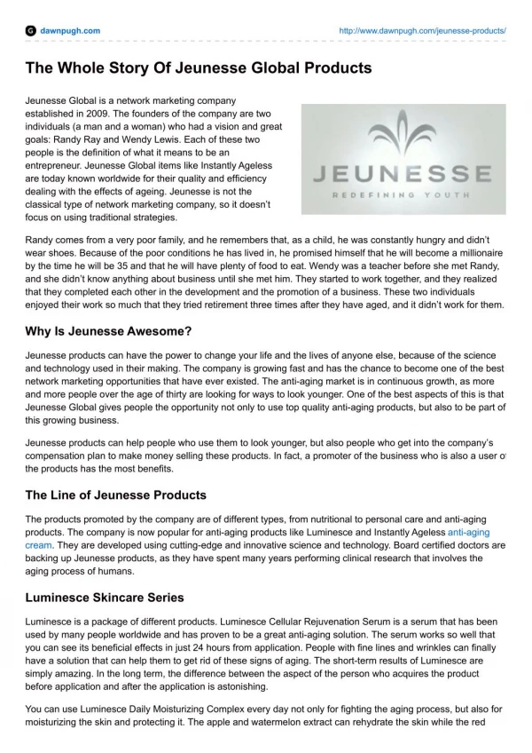 The Whole Story Of Jeunesse Global Products