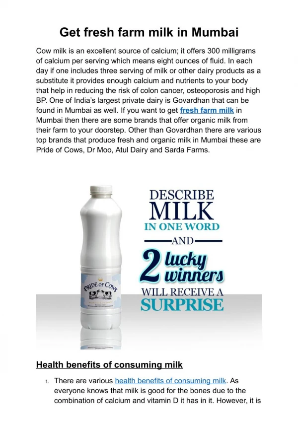 Health benefits of consuming milk