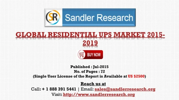 World Residential UPS Market to Grow at 6% CAGR to 2019 Says a New Research Report
