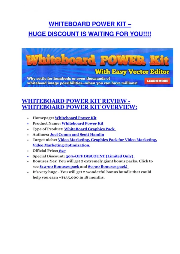 Whiteboard Power Kit review and MEGA $38,000 Bonus - 80% Discount
