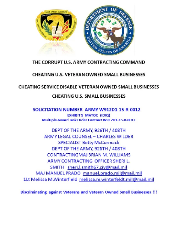 Blog 24 USMC 20150725 SOLICITATION W912D1-15-R- 0012 - EXHIBIT 5 MATOC (IDIQ) Multiple Award Task Order Contract