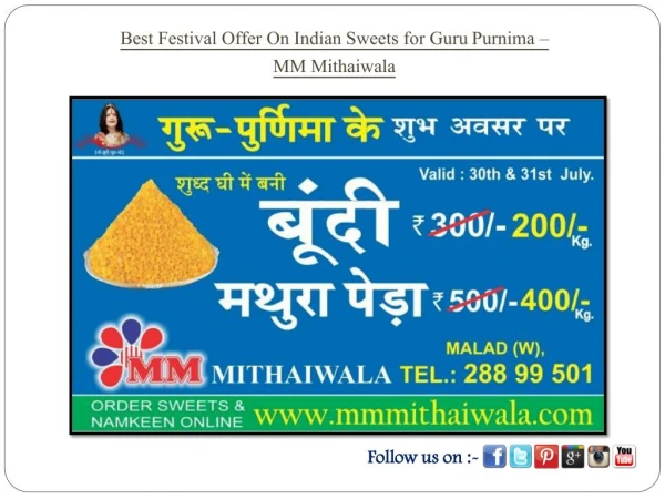 Best Festival Offer On Indian Sweets for Guru Purnima - MM Mithaiwala