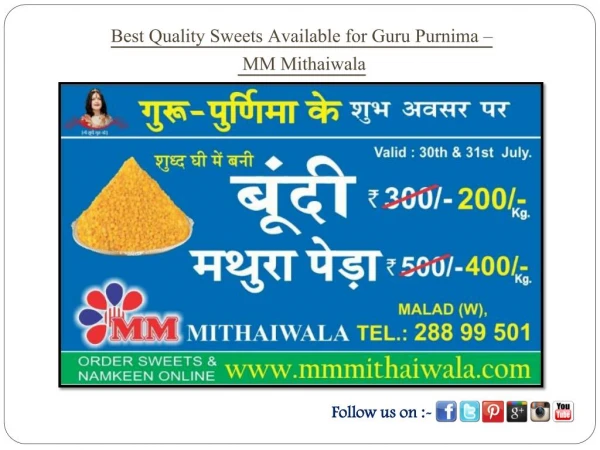 Best Quality Sweets Available for Guru Purnima - MM Mithaiwala