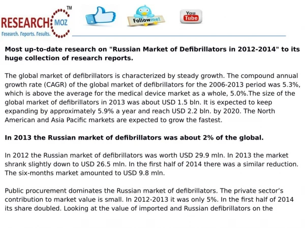 Russian Market of Defibrillators in 2012-2014