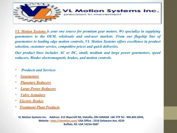 VL Motion Systems Inc-precision in movement