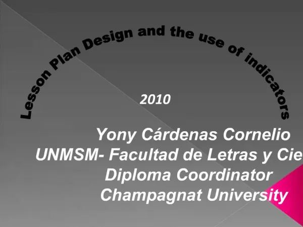 Yony C rdenas Cornelio UNMSM- Facultad de Letras y Ciencias Humanas Diploma Coordinator Champagnat University