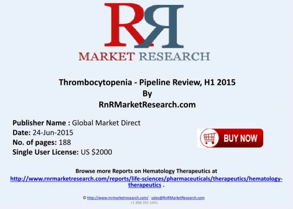 Thrombocytopenia Pipeline Therapeutics Assessment Review H1 2015