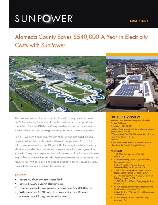 Alameda County Saves $540,000 A Year in Electricity Costs with SunPower