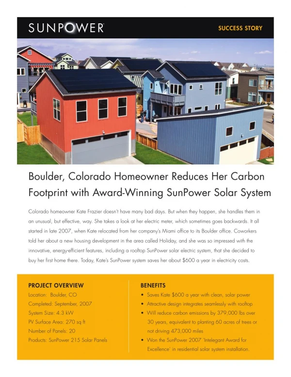 Boulder, Colorado Homeowner Reduces Her Carbon Footprint with Award-Winning SunPower Solar System