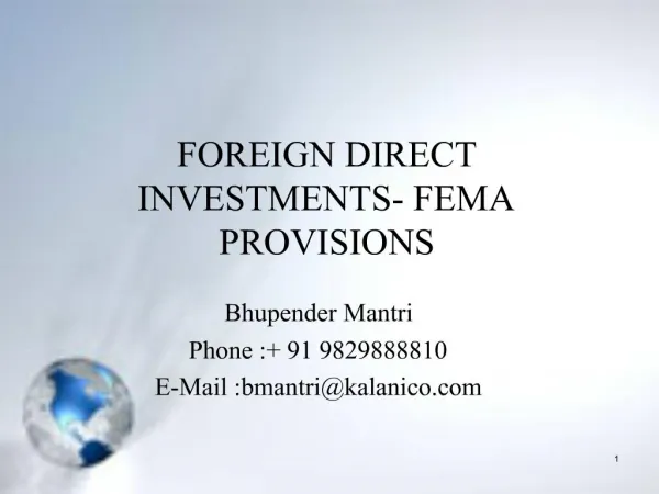 FOREIGN DIRECT INVESTMENTS- FEMA PROVISIONS