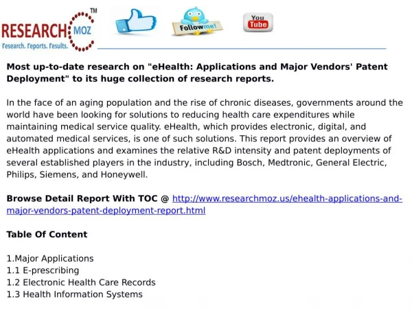 eHealth: Applications and Major Vendors' Patent Deployment