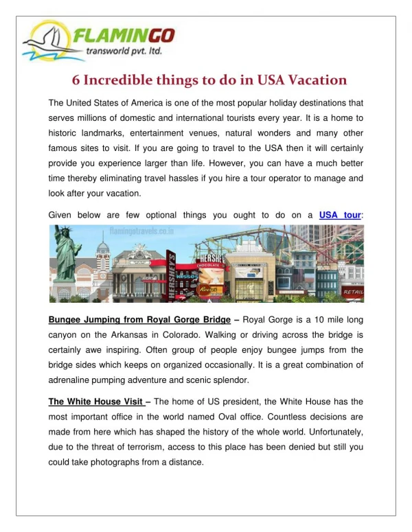 6 Incredible things to do in USA Vacation