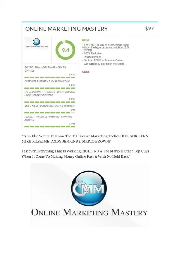 Online Marketing Mastery review-$16,400 Bonuses & 70% Discount
