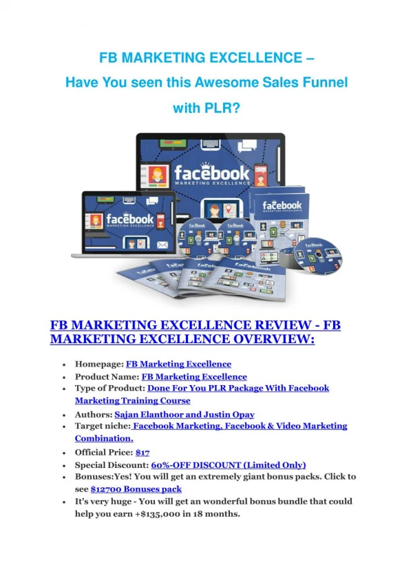 FB Marketing Excellence Review and Premium $14,700 Bonus