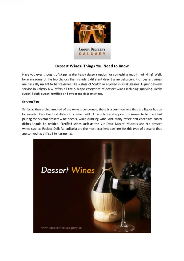 Dessert Wines- Things You Need to Know