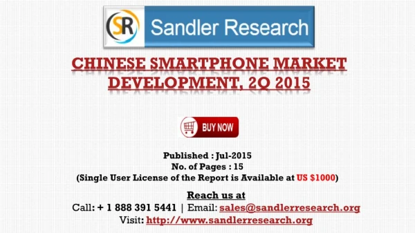 Chinese Smartphone Market Development, 2Q 2015 Growth Analysis by End-user