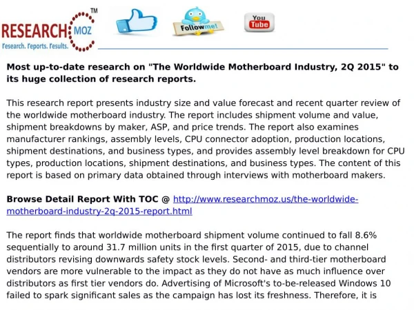 The Worldwide Motherboard Industry, 2Q 2015