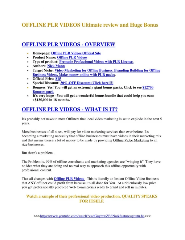 Offline PLR Videos review-SECRETS of Offline PLR Videos and $16800 BONUS