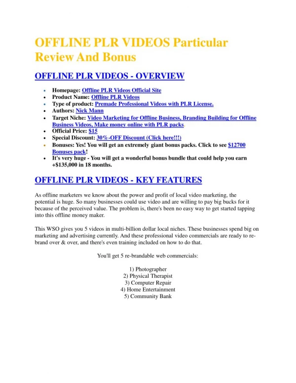 Offline PLR Videos review and (SECRET) $13600 bonus