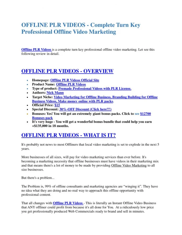 Offline PLR Videos review demo & BIG bonuses pack