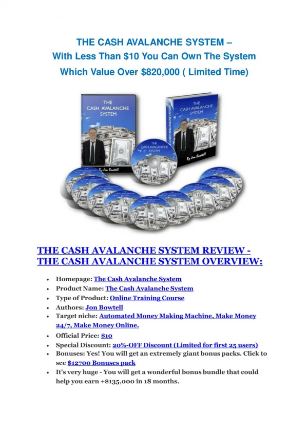 Cash Avalanche System review - EXCLUSIVE bonus of Cash Avalanche System