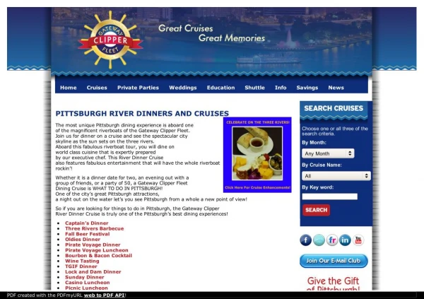 Pittsburgh River Dining and Cruises with Gateway Clipper Fleet