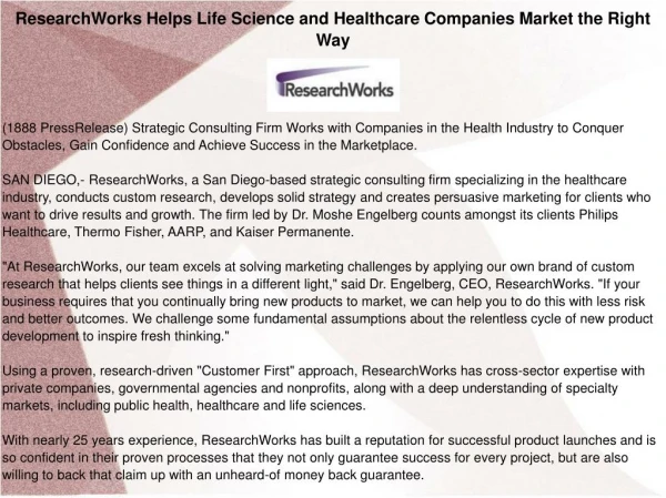 ResearchWorks Helps Life Science and Healthcare Companies Market the Right Way