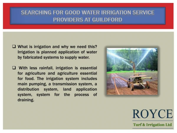 Searching For Good Water Irrigation Service Providers At Guildford?