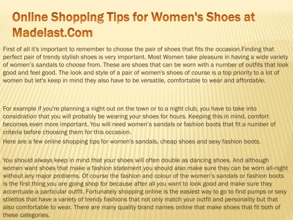 Online Shopping Tips for Women's Shoes at Madelast.Com