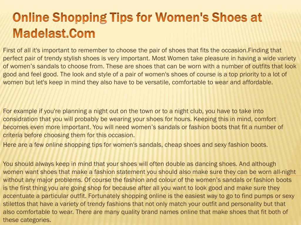 online shopping tips for women s shoes at madelast com