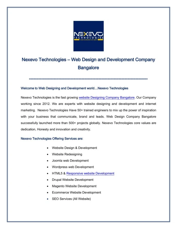 Web Design and Development Company Bangalore
