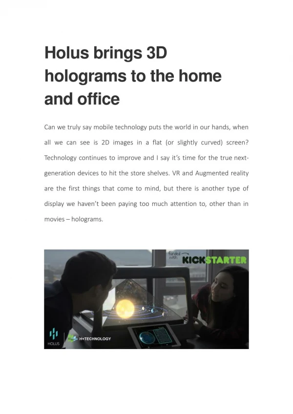 Holus brings 3D holograms to the home and office