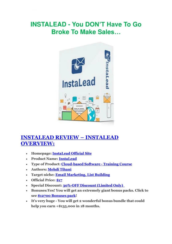 InstaLead review - InstaLead 100 bonus items