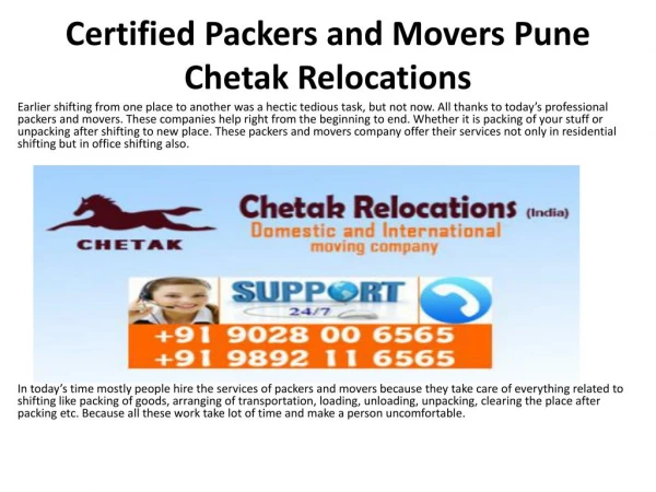Certified Packers and Movers Pune Chetak Relocations