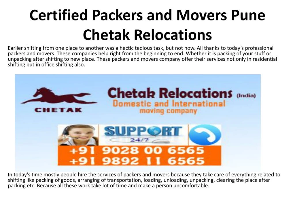 certified packers and movers pune chetak relocations