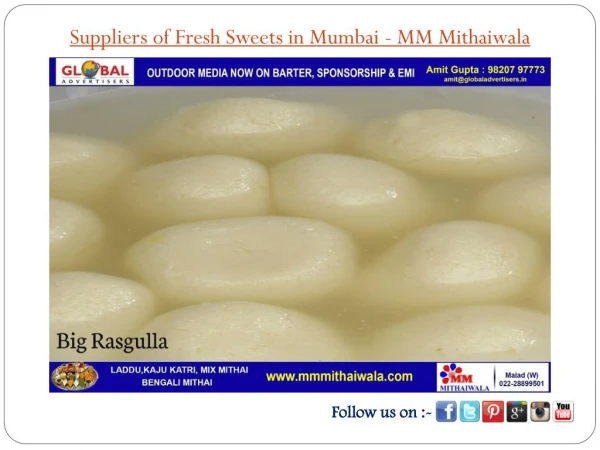 Suppliers of Fresh Sweets in Mumbai - MM Mithaiwala