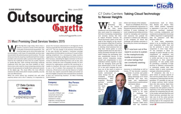 25 Most Promising Cloud Services Vendors 2015 | C7 Data Centers