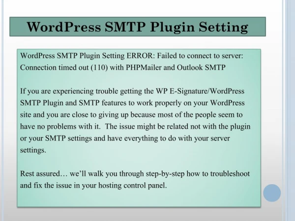 WordPress SMTP Plugin Setting