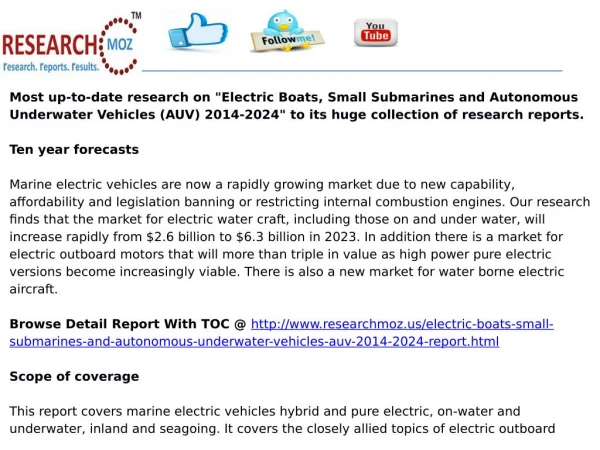 Electric Boats, Small Submarines and Autonomous Underwater Vehicles (AUV) 2014-2024
