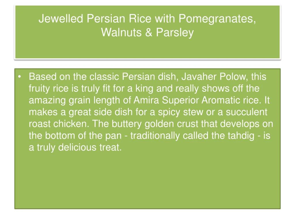 jewelled persian rice with pomegranates walnuts parsley