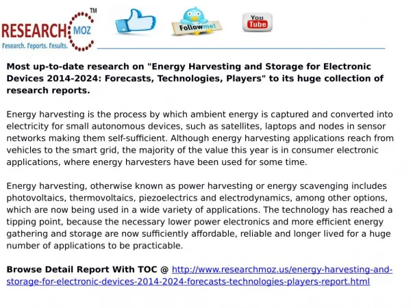 Energy Harvesting and Storage for Electronic Devices 2014-2024: Forecasts, Technologies, Players