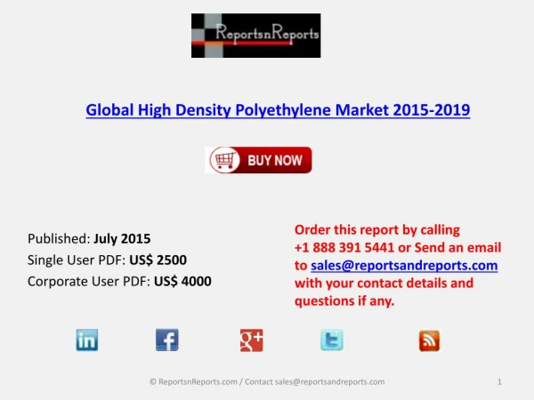 Global High Density Polyethylene Market 2015-2019