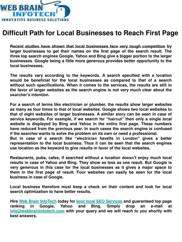 Difficult Path for Local Businesses to Reach First Page