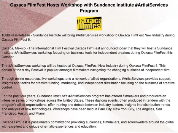 Oaxaca FilmFest Hosts Workshop with Sundance Institute #ArtistServices Program
