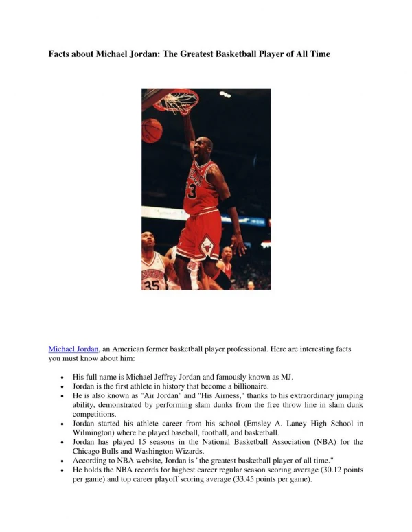 Interesting Facts about Michael "MJ" Jordan