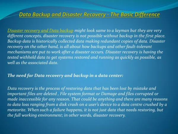Data Backup and Disaster Recovery - The Basic Difference